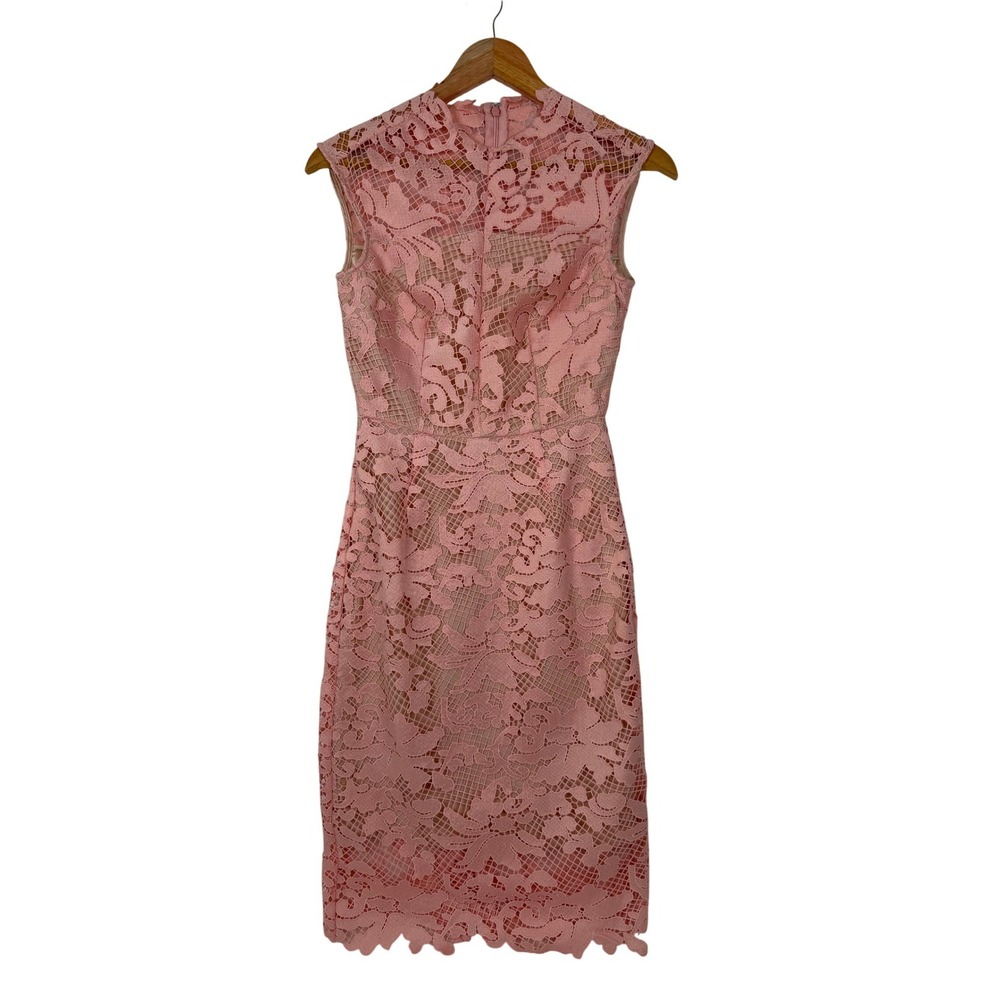 Antonio Melani Sheath Dress Womens‎ 0 Pink Lace Mock Neck Sleeveless Cocktail